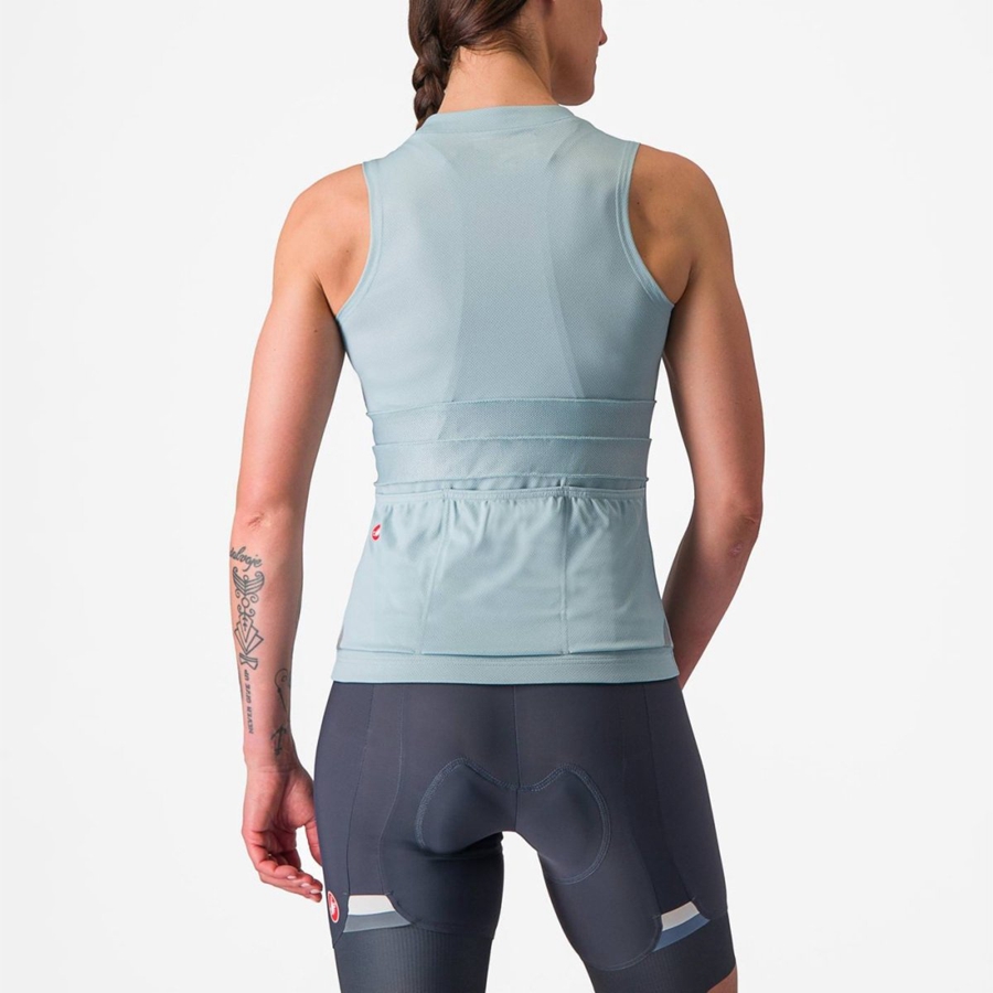 Castelli ANIMA 4 SLEEVELESS Women Jersey Blue / Dark Grey Blue | 5017-ELFIN