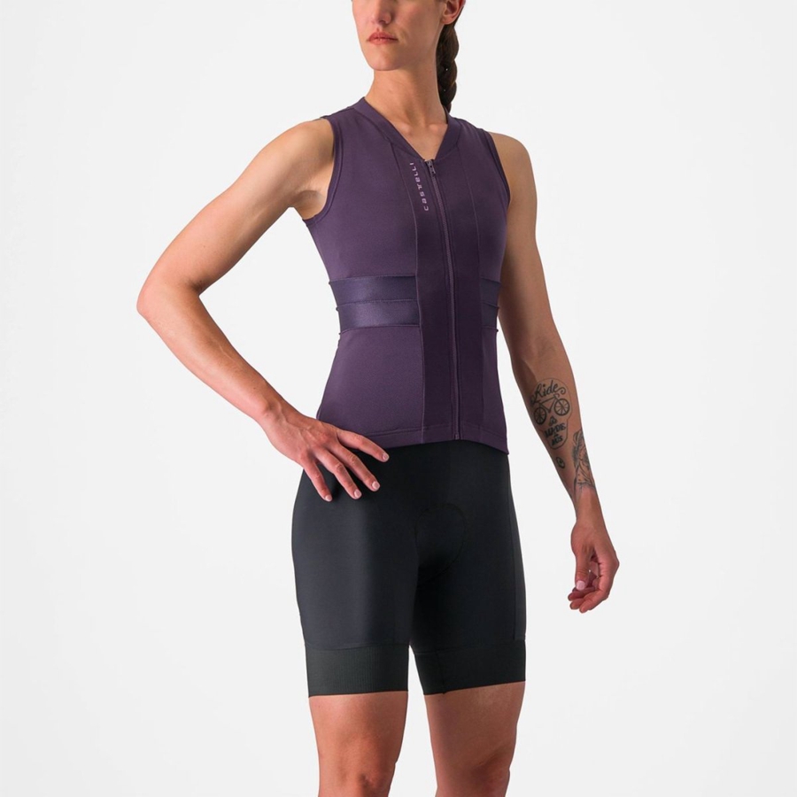 Castelli ANIMA 4 SLEEVELESS Women Jersey Purple White | 0135-RSJVU