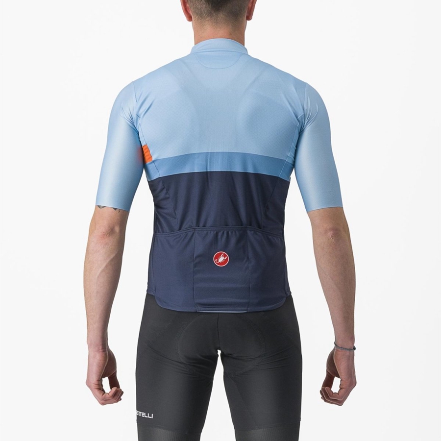 Castelli A BLOCCO Men Jersey Blue / Deep Red Orange | 9815-GCQFB