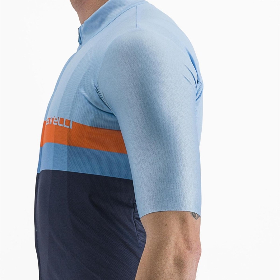 Castelli A BLOCCO Men Jersey Blue / Deep Red Orange | 9815-GCQFB