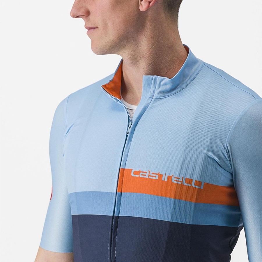 Castelli A BLOCCO Men Jersey Blue / Deep Red Orange | 9815-GCQFB