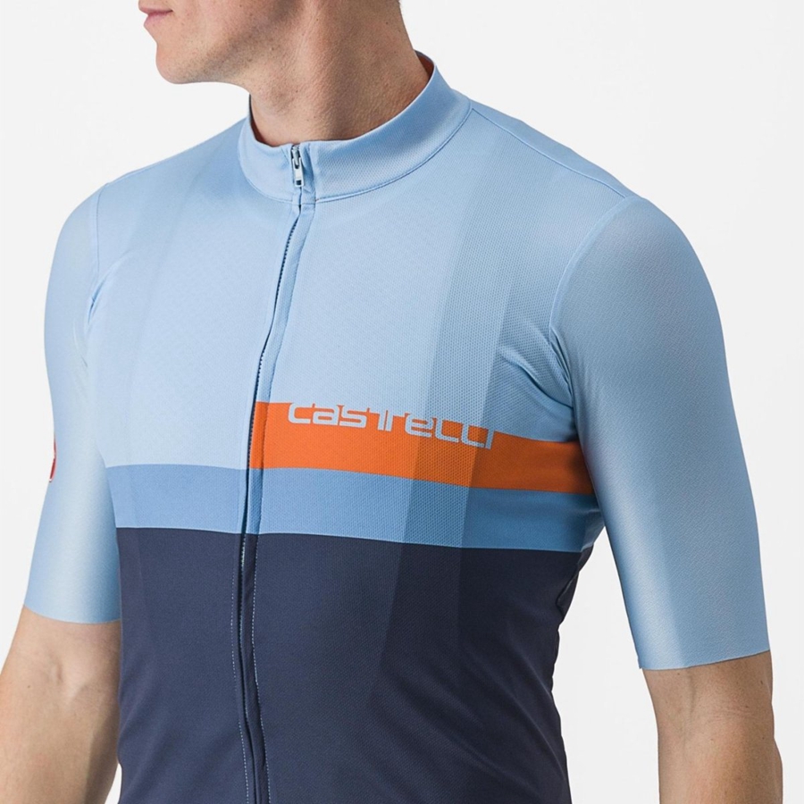 Castelli A BLOCCO Men Jersey Blue / Deep Red Orange | 9815-GCQFB