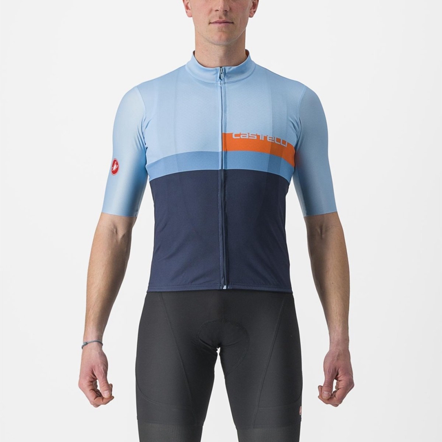 Castelli A BLOCCO Men Jersey Blue / Deep Red Orange | 9815-GCQFB