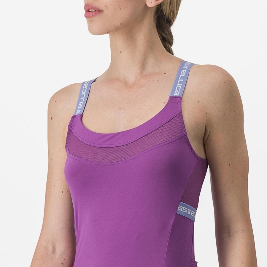 Castelli BAVETTE TOP Women Jersey Purple White | 4768-NGRCS