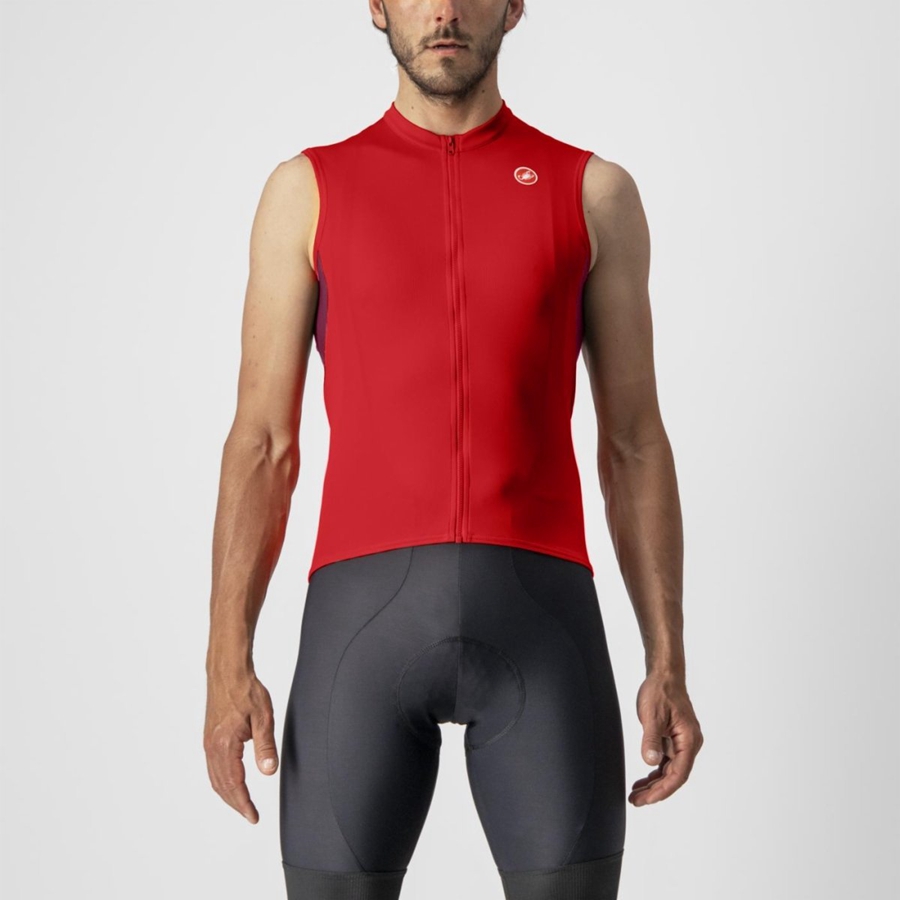 Castelli ENTRATA VI SLEEVELESS Men Jersey Red / Burgundy White | 5136-IBFLW