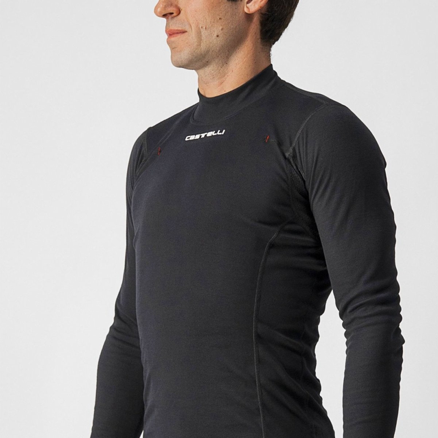 Castelli FLANDERS WARM LONG SLEEVE Men Base Layer Black | 5423-SXNWQ