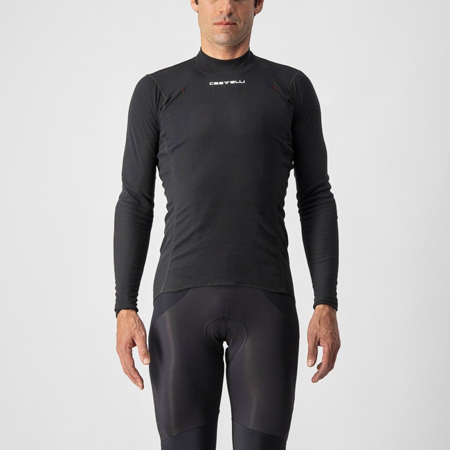 Castelli FLANDERS WARM LONG SLEEVE Men Base Layer Black | 5423-SXNWQ