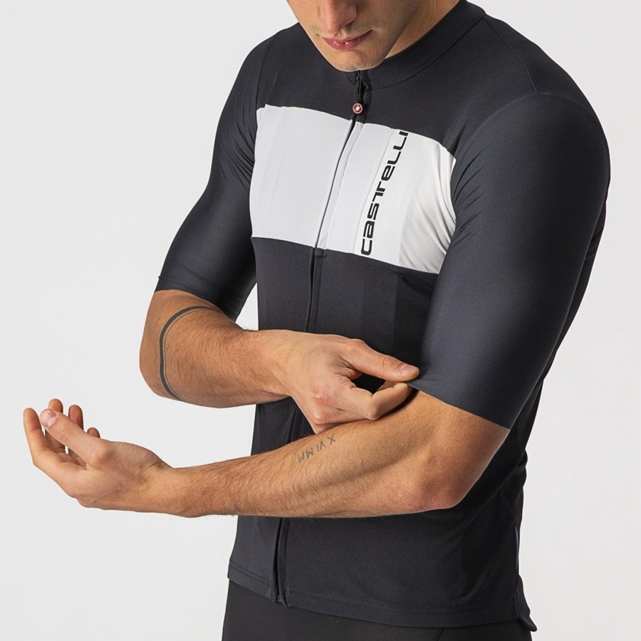 Castelli PROLOGO 7 Men Jersey Black / Silver Grey / White | 8725-YQWCB