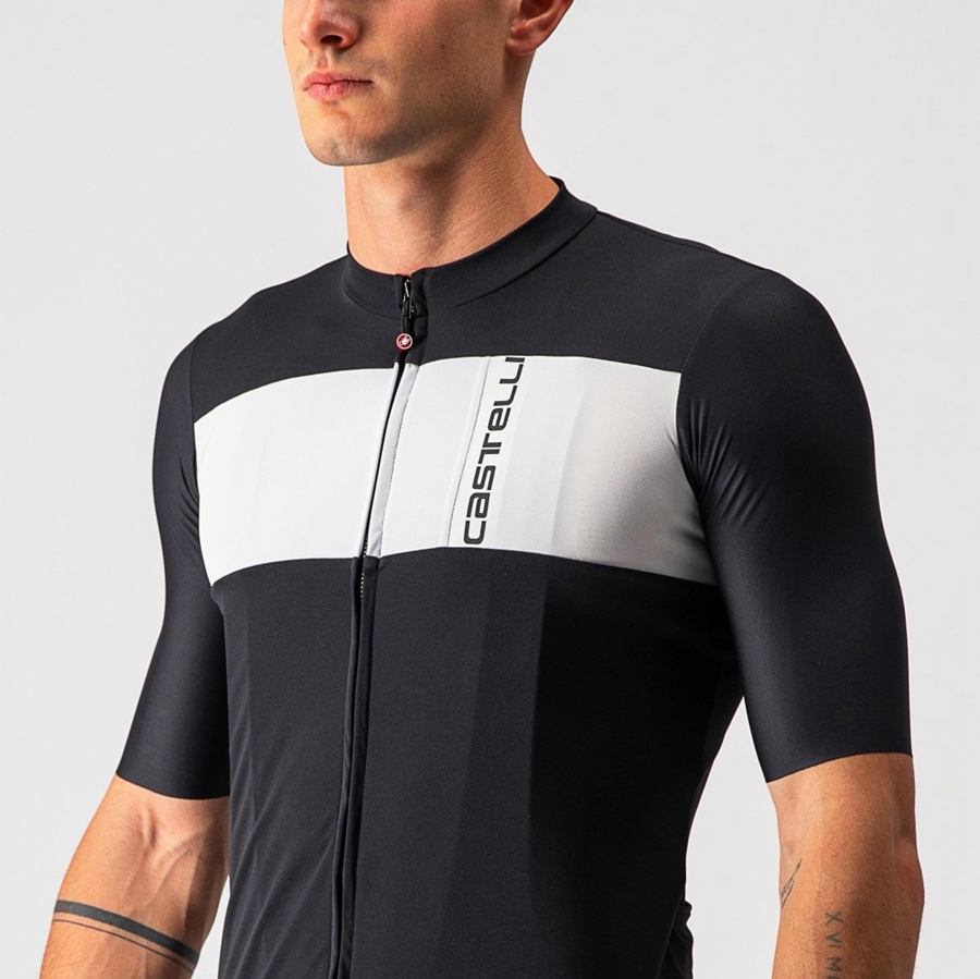 Castelli PROLOGO 7 Men Jersey Black / Silver Grey / White | 8725-YQWCB