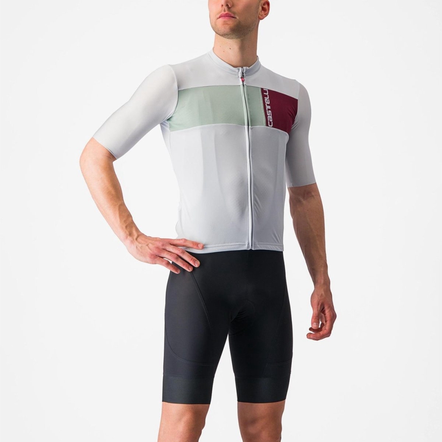 Castelli PROLOGO 7 Men Jersey Silver Grey / Green | 5014-MTXLU