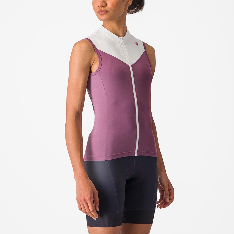 Castelli SOLARIS SLEEVELESS Women Jersey Deep Purple / White | 9461-XJUSQ