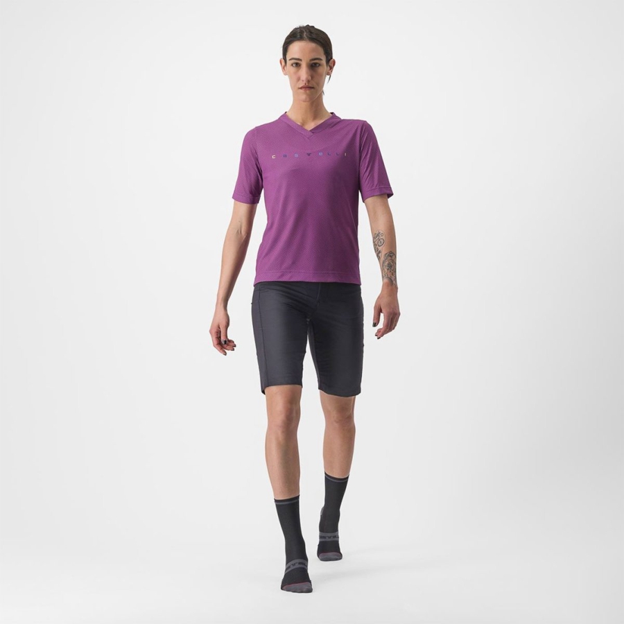 Castelli TRAIL TECH 2 W TEE Women Jersey Purple | 7310-KVORD